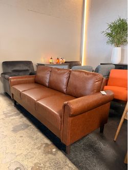 Brand New Premium Faux Leather Sofa – Cognac Brown – Only $399