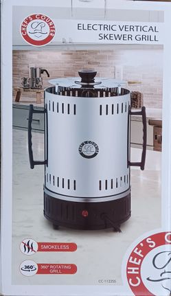 Chef's Counter Electric Vertical Skewer Grill Smokeless 360 Rotating Grill NIB