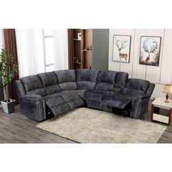 GRAY Velvet Power Modular Recliners Sectional Sofa w/ USB