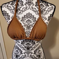 Aerie Shiny Pique Brown Bikini Top Size Small 