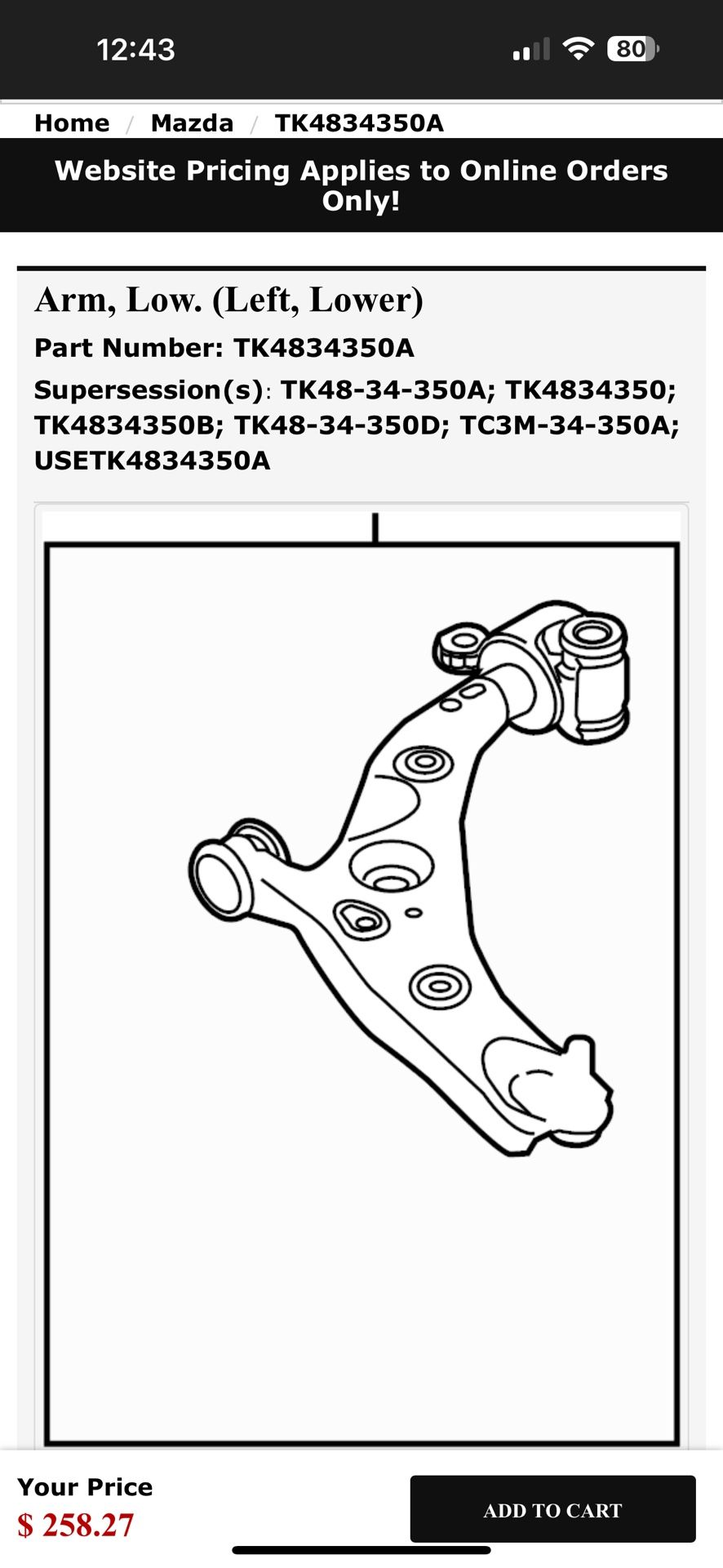 Mazda Cx9 2021-2025 Control Arm