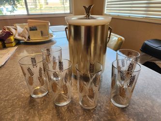 Mid Century Ice Bucket w/ Libbey Glasses 