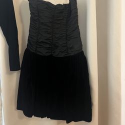 Black Strapless Dress, Velvet Skirt-Vintage, Sz 6