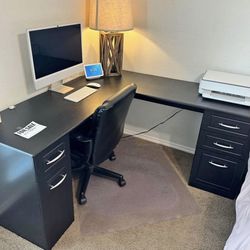 Black L-Shaped Desk with Storage