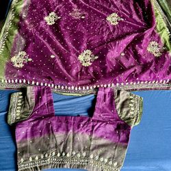 New Purple and Green Embellished Sari
