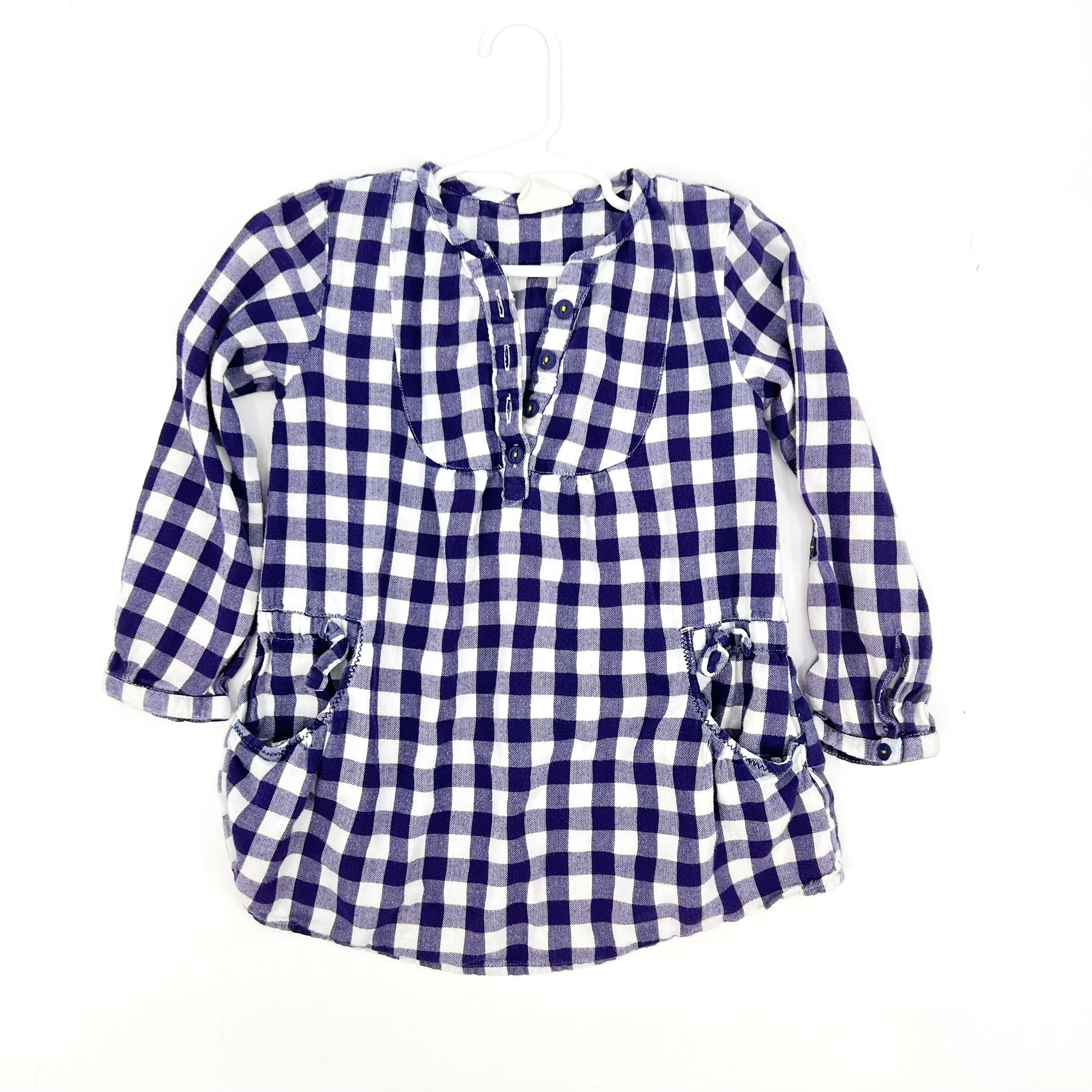 Mini Boden Purple and White Plaid Check Tunic Shirt Girls Size 5-6Y