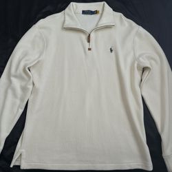 Polo Ralph Lauren White Cotton Knit Full Zip Collared Sweater Men's Size M
