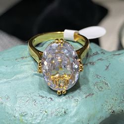 18k Gold Filled Wedding Solitaire Ring With Clear CZ Stone Size 7&8