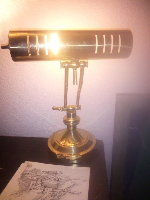 Art Deco Brass Adjustable Bankers Desk Lamp , 1960s