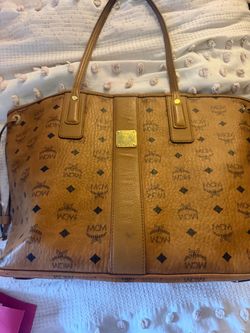 MCM Visetos Cognac Large Tote Bag