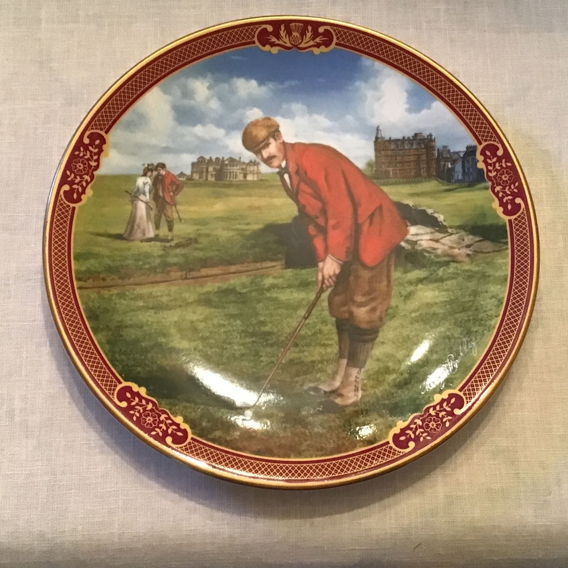 Royal Worcester Golfing Collection “THE CLUBHOUSE” Plate by Melvin Buckley - Compare @$50+
