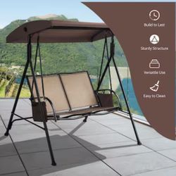 2-person Brown Steel Outdoor Swing