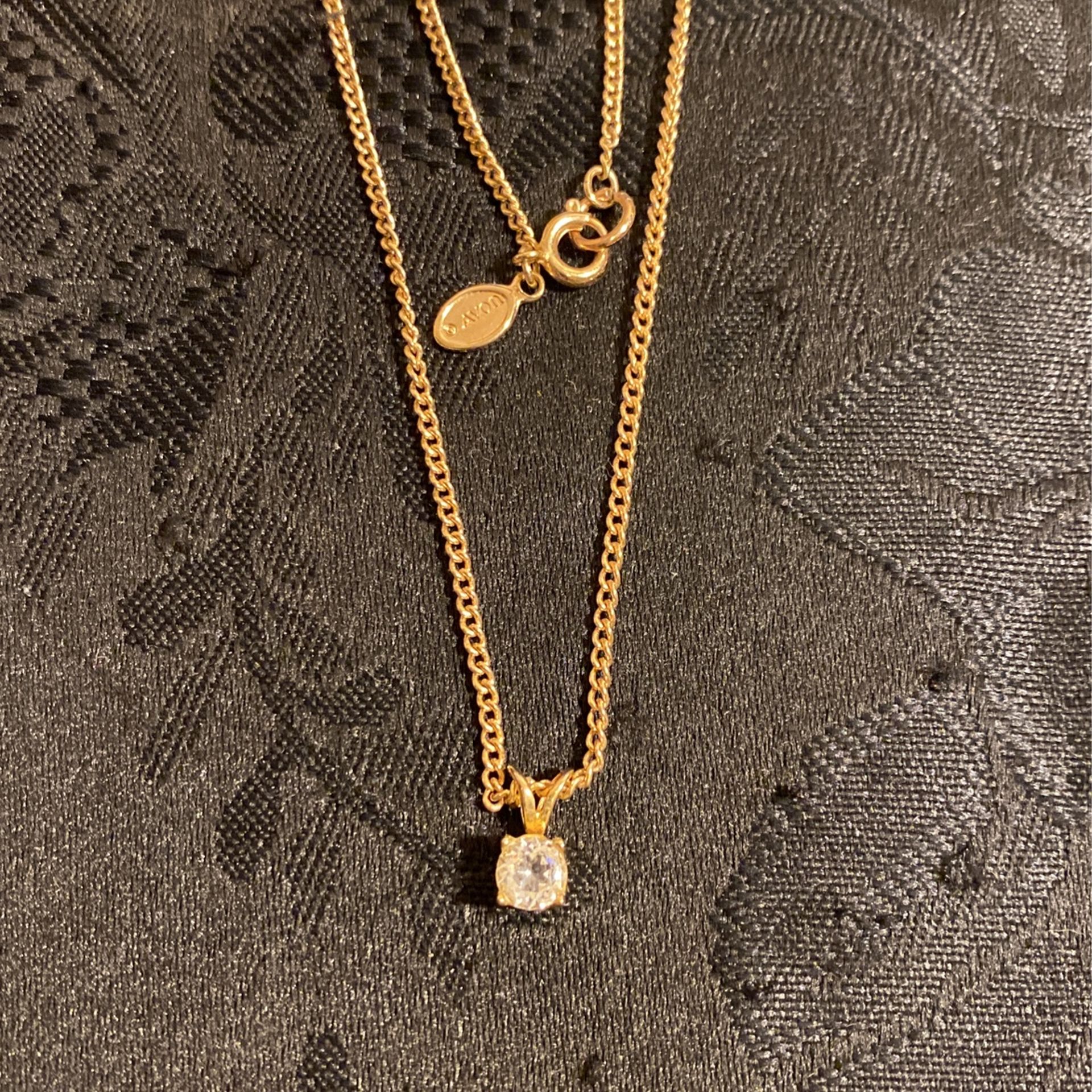 20” Gold Necklace With Cubic Zirconia Pendant, By Avon