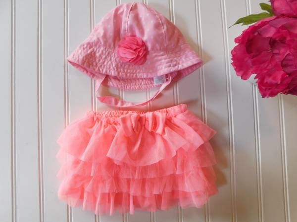 New Baby Girls 6 Months Bright Pink Tutu Skirt and Hat