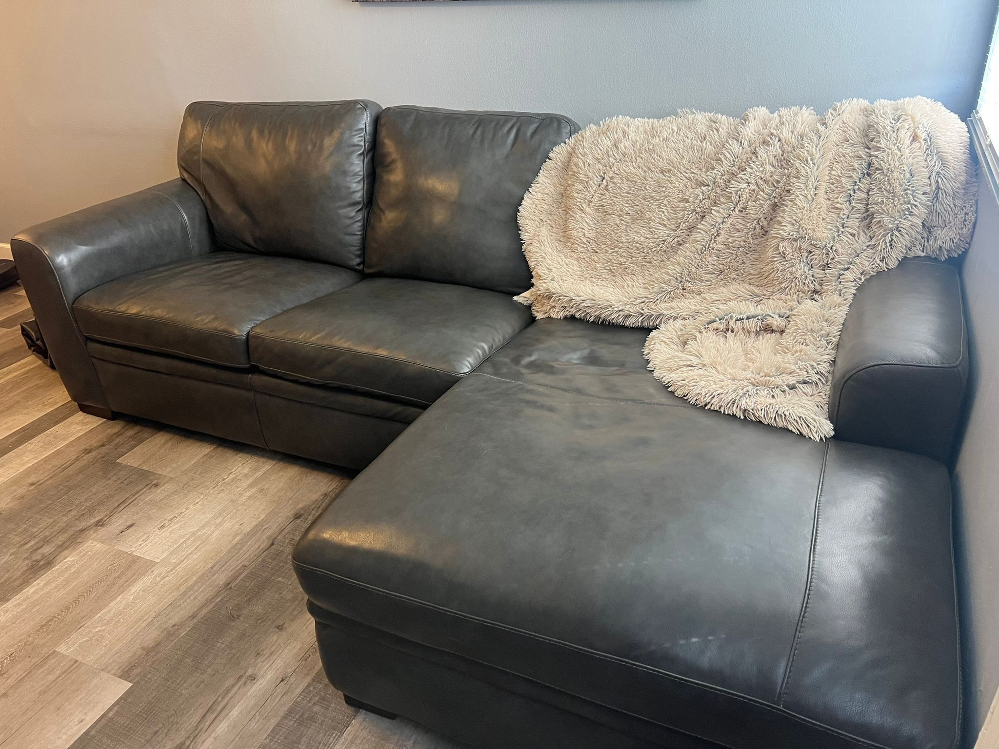 Grey Leather 105” Sectional Sofa