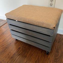 Grey Wooden Crate Ottoman on Wheels