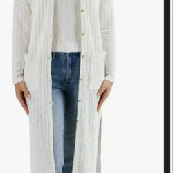 Daisy Fuentes Long Cardigan Sz Med White