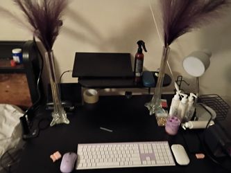 White Wired Keyboard with Purple Accents