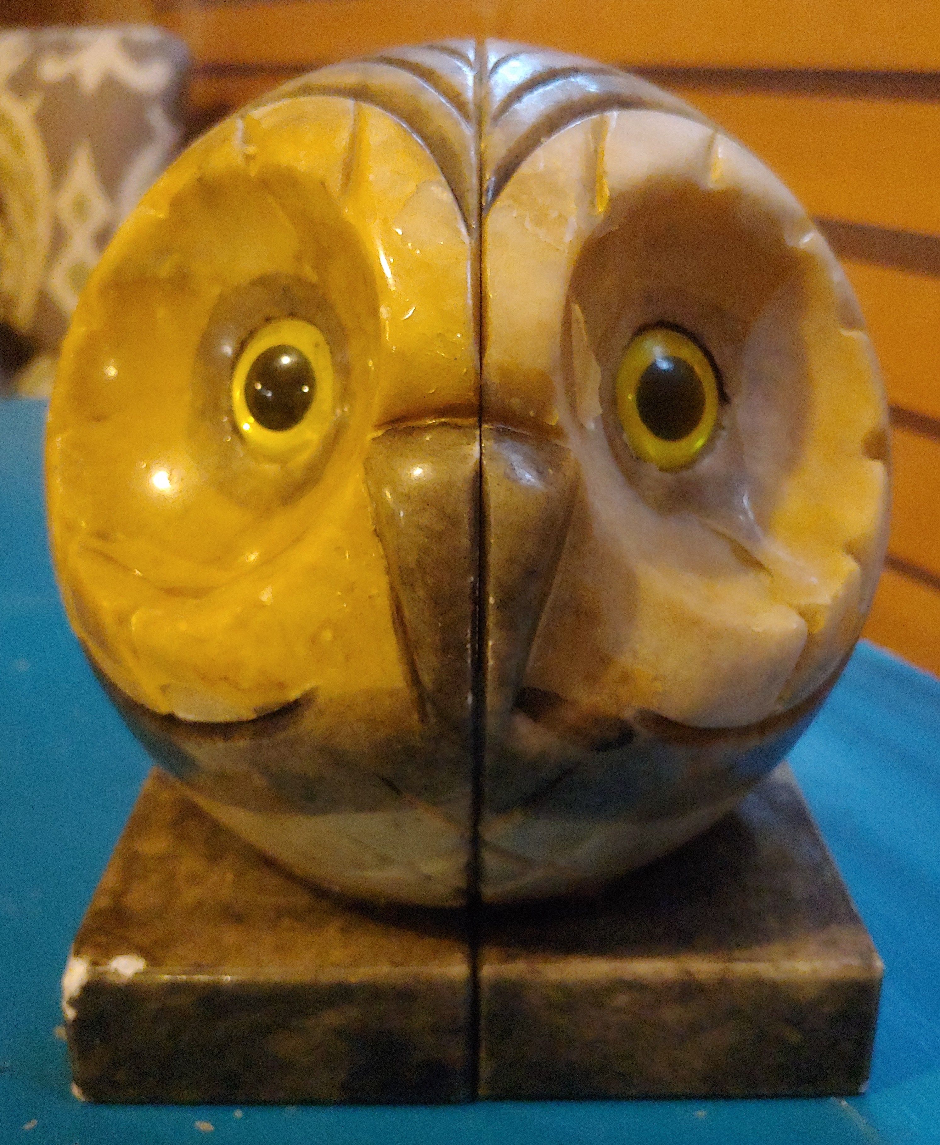 Hand Carved Genuine Alabaster Owl Bookends