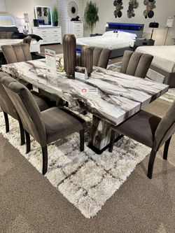 DINING ROOM TABLE SET 7 PIECES, ACACIA WOOD [NEW]