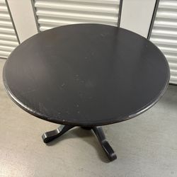 Round Black Solid Wood Pedestal Dining Table W/ 3 Chairs