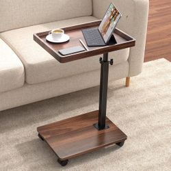 C Table End Table Adjustable Height, 360°Swivel TV Tray Table for Small Spaces, Couch Tables That slide under, C Shaped Side Tables living room and be