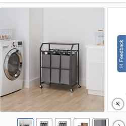 3 Bag Laundry Hamper Cart with flip up top