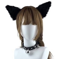 Fake Fox Tail Ears Hair Clip Choker Set, Faux Cat Wolf Animal Tail Headpiece for Halloween Costume Cosplay