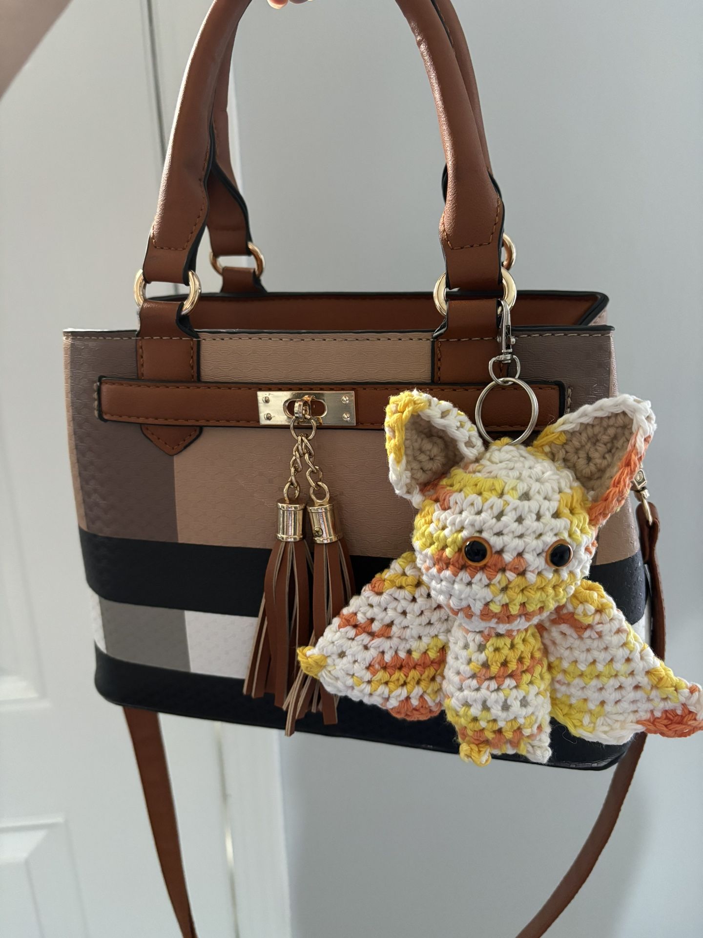 Crochet Candy Corn Bat Keychain Amigurumi