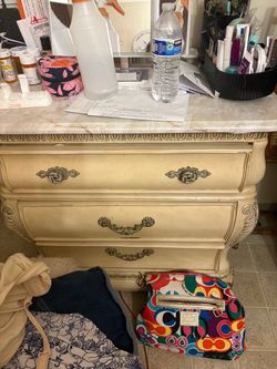 Dresser, nightstand, and Q bed frame