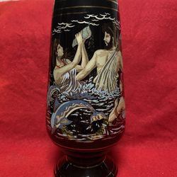 7.75 Inch 24k Black & Gold Handmade In Greece Imported From Greece Greek Ceramic Vase 