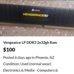 Vengeance LP DDR3 2x32gb Ram