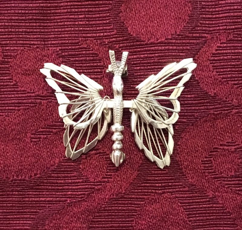 Vintage Sterling Silver Wire Wrap Wings Butterfly Brooch Pin 925 Mexico