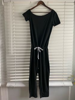 Black Short Sleeve Jumpsuit with Drawstring