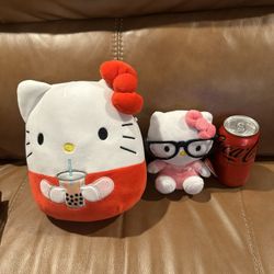 Squishmallows 8 inch Hello Kitty with Boba & 2012 Ty Beanie Baby Hello Kitty NERD with tag!