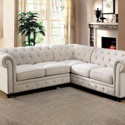 American style Tufted Fabric Sectional Sofa with Nailhead Trim