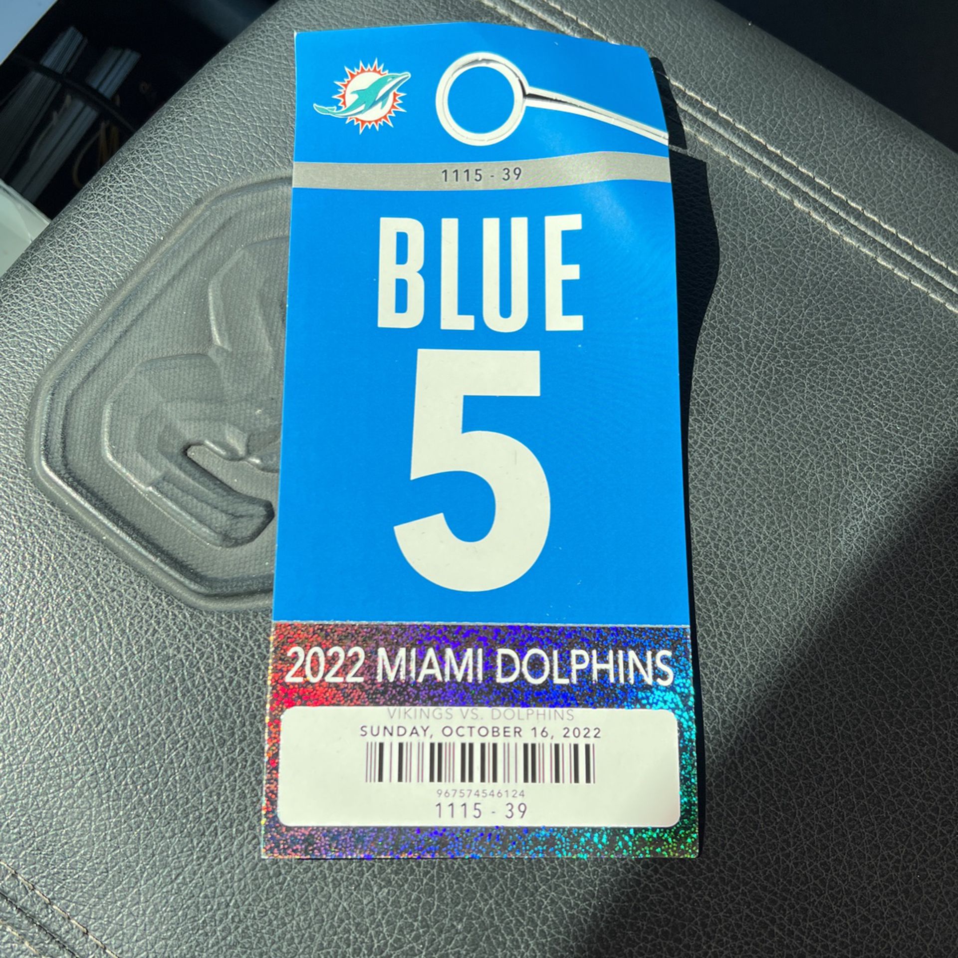 Blue Parking Pass For Dolphins Vs Vikings