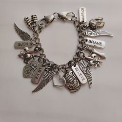 Armor of God Bracelet /Chunky Charm Bracelet /Heart Lobster Clasp /Silver Charms/ Warrior /Faith Hope & Love /Believe