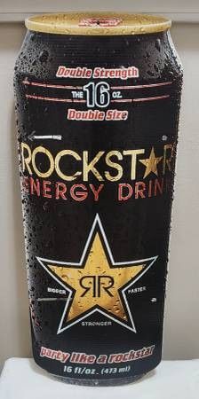 Double-sided cardboard Rockstar Energy Drink sign