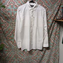 I.N.C. International Concepts White Long Sleeve Cotton Button Up, Size M