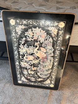 1970s Korean Chinoiserie Peacock Low Folding Table