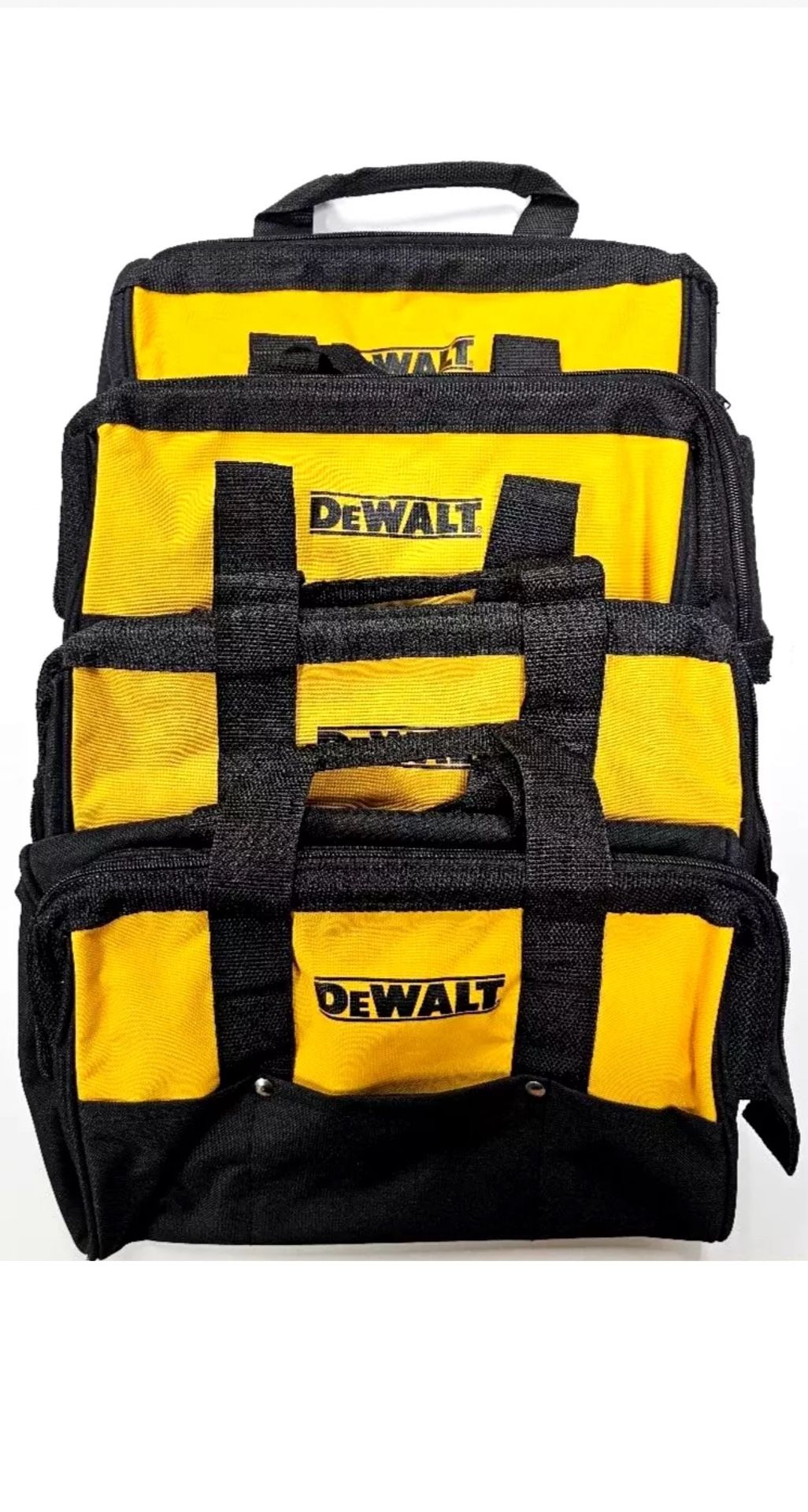 4) Dewalt Tool Bag W/ RAILS Case 13" x 10 x 9 Canvas For 20V Drill, Battery, Saw
