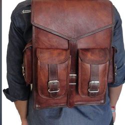 Handmade Brown Leather Messenger Sling Bag / Backpack Rucksack for Men Women (11" x 15") 