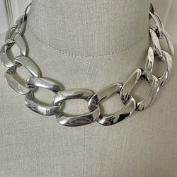 Silver Tone Link Statement Necklace 