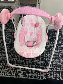 Pink Baby Swing with Harness and Toy Bar