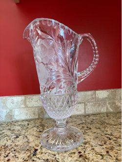 Vintage Anna Hutte Bleikristall Crystal Rose Pedestal Pitcher