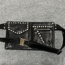 Black Studded Leather Belt Bag