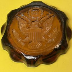 Vintage 1976 Bicentennial Amber Glass Eagle Ashtray Large Heavy MCM Americana