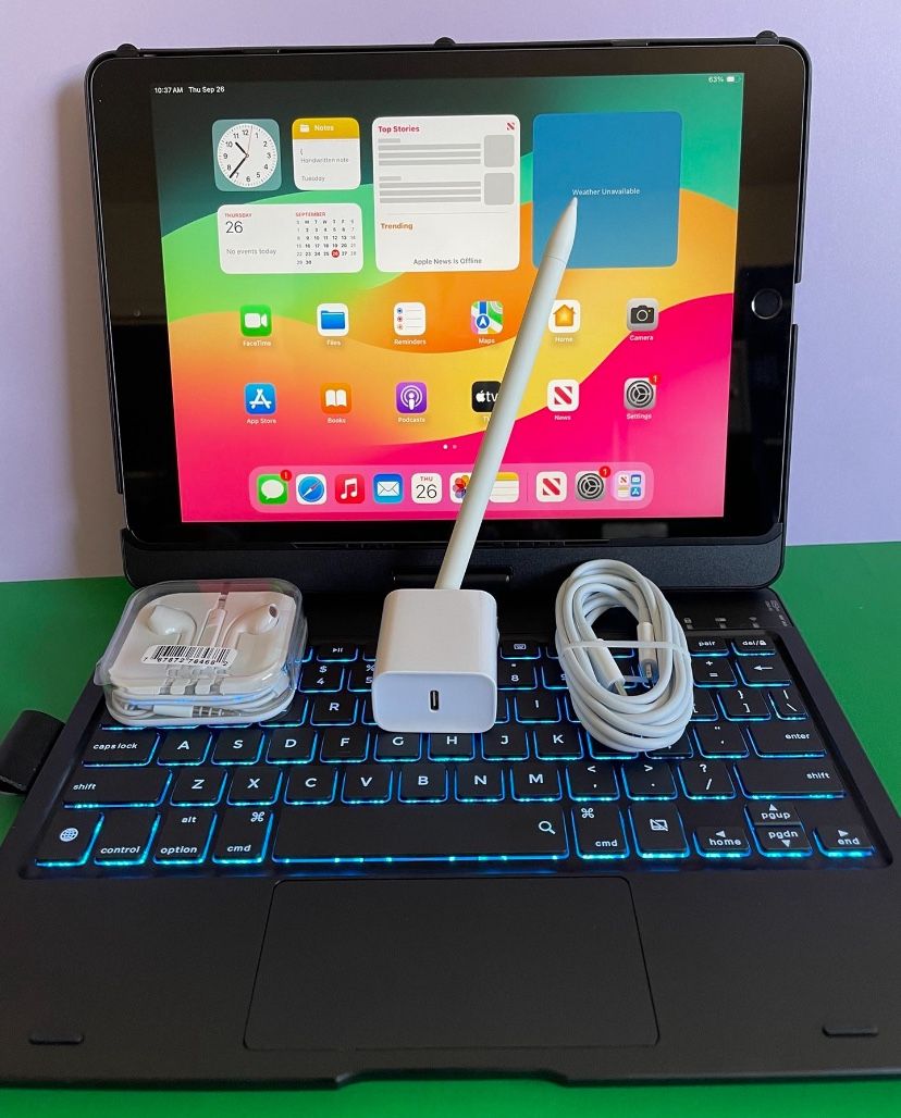 Apple IPad 9th Generation (10.2” Retina /Touch ID /IOS 18/ 2021 Model) 64GB with Pen, Keyboard & Accessories