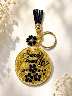 Personalized Cherry Blossom Glitter Keychain | Custom Floral Name Keychain | Cute Gift for Her